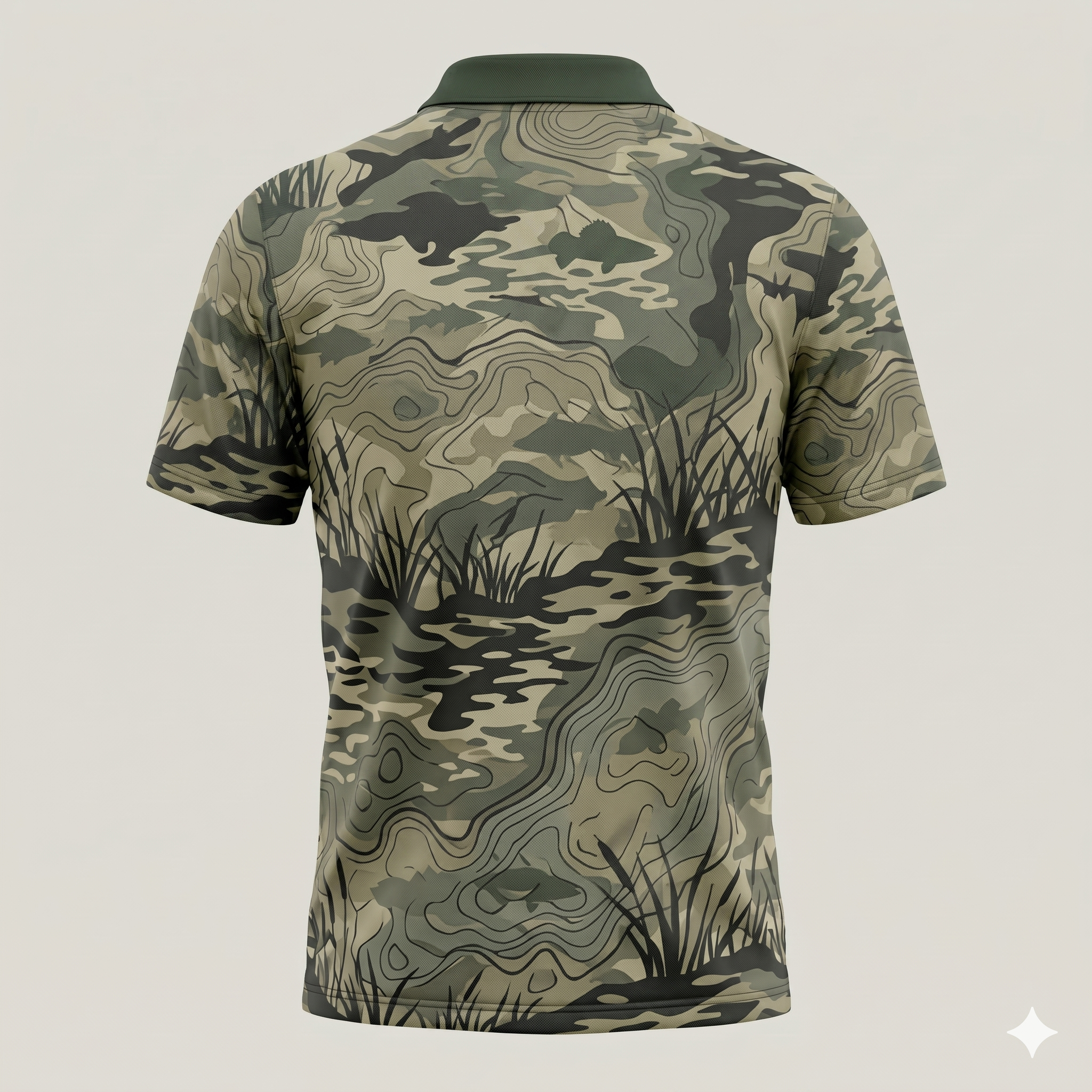 Walleye Angler Men’s Camo Performance Fishing Polo Shirt