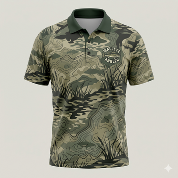 Walleye Angler Men’s Camo Performance Fishing Polo Shirt